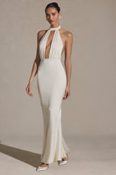 Backless Halterneck Fishtail Gown in Ivory