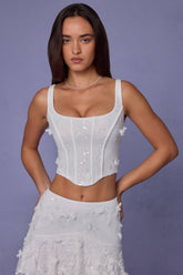 Embellished Lace-Up Corset Top in White
