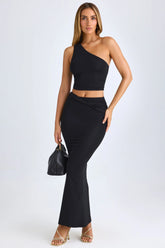 Modal Twist-Front Maxi Skirt in Black
