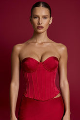 Lace-Up Corset Top in Fire Red