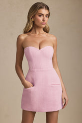 Sweetheart-Neck Strapless Structured Mini Dress in Soft Pink