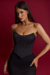 Curved Lace-Up Corset Top in Black