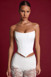 Curved Lace-Up Corset Top in White