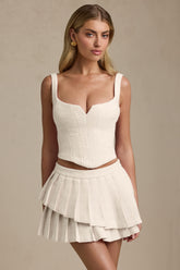 Layered Pleated Low-Rise Mini Skirt in Ivory