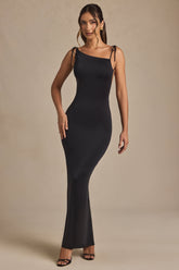 Ruched Backless Maxi Dress in Black