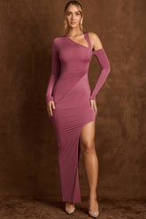 Asymmetric Draped Maxi Dress in Rose Brown