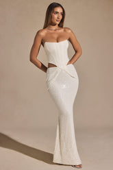 Embellished Cut-Out Draped Corset Gown in White