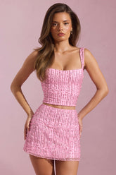Embellished Low-Rise Mini Skirt in Pink