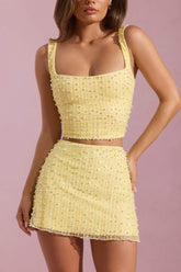 Embellished Low-Rise Mini Skirt in Yellow