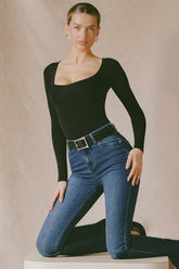Seamless Long-Sleeve Bodysuit in Black