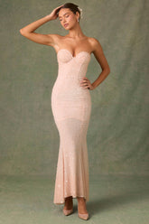 Embellished Sweetheart-Neck Fishtail Gown in Dusty Rose
