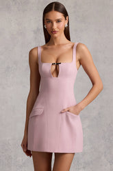 Cut-Out Structured A-Line Mini Dress in Mauve