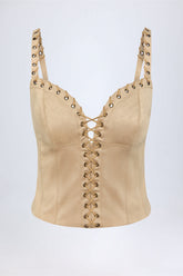 Lace-Up Top in Tan