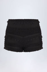 Ruffled Mid-Rise Shorts in Black