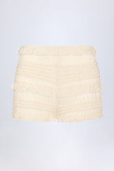 Ruffled Mid-Rise Shorts in Ivory