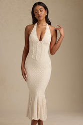 Halterneck Corset Lace Midaxi Dress in Ivory