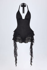 Ruffled Halterneck Bodysuit in Black