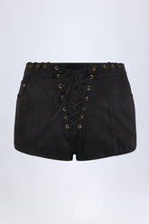 Lace-Up Mid-Rise Shorts in Black