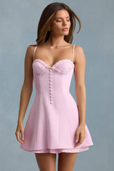 Bow-Detail Scalloped A-Line Mini Dress in Soft Pink