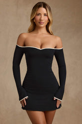 Modal Off-Shoulder A-Line Mini Dress in Black