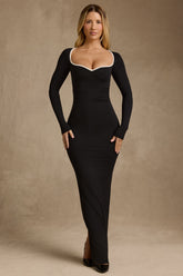 Modal Contrast-Trim Maxi Dress in Black