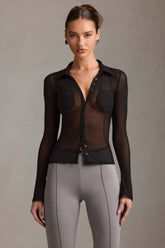 Sheer Long-Sleeve Shirt in Black