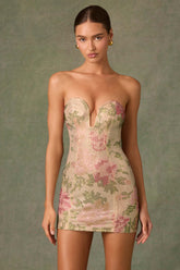 Embellished Sweetheart-Neck A-Line Mini Dress in Rose Hotfix