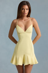 Drop-Waist Lace-Up Mini Dress in Yellow