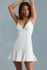 Drop-Waist Lace-Up Mini Dress in White