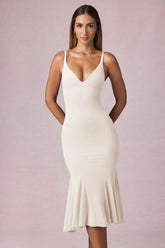 V-Neck Godet Midaxi Dress in Ivory