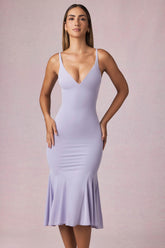 V-Neck Godet Midaxi Dress in Lilac
