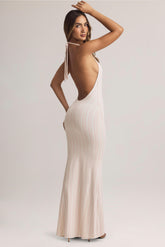 Modal Halterneck Maxi Dress in Stripe Print