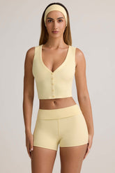 Modal Ribbed Button-Up Vest Top in ButterCream Yellow