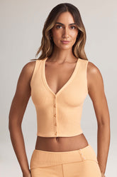 Modal Ribbed Button-Up Vest Top in Peach