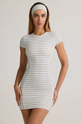 Modal Short-Sleeve Bodycon Mini Dress in Blue Yellow Stripe