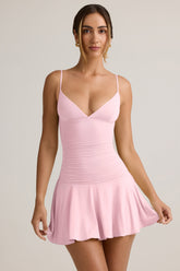 Modal Ruched A-Line Mini Dress in Baby Pink
