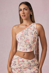 Scarf-Detail One-Shoulder Top in Primrose Floral Print