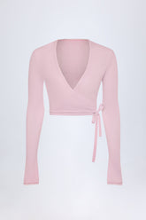 Pointelle Wrap Crop Top in Baby Pink