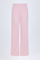 Pointelle Mid-Rise Straight-Leg Trousers in Baby Pink