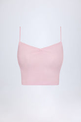 Pointelle Ruched Camisole Crop Top in Baby Pink