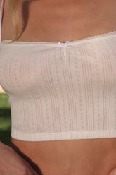 Pointelle Ruched Camisole Crop Top in White