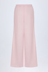Wide-Leg Cotton-Poplin Trousers in Pink White Stripe