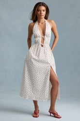 Backless Cotton-Poplin Midaxi Dress in Rose Print