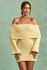Bouclé Off-Shoulder Mini Dress in Yellow