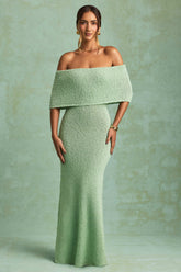 Bouclé Off-Shoulder Maxi Dress in Mint