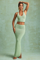 Bouclé Mid-Rise Maxi Skirt in Mint