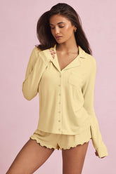 Modal Long-Sleeve Pyjama Top in Pastel Yellow