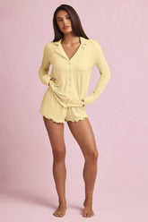 Modal Ruffle-Trim Pyjama Shorts in Pastel Yellow