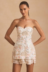Embellished Strapless Corset Mini Dress in Ivory