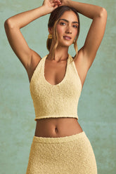 Bouclé Halterneck Crop Top in Yellow